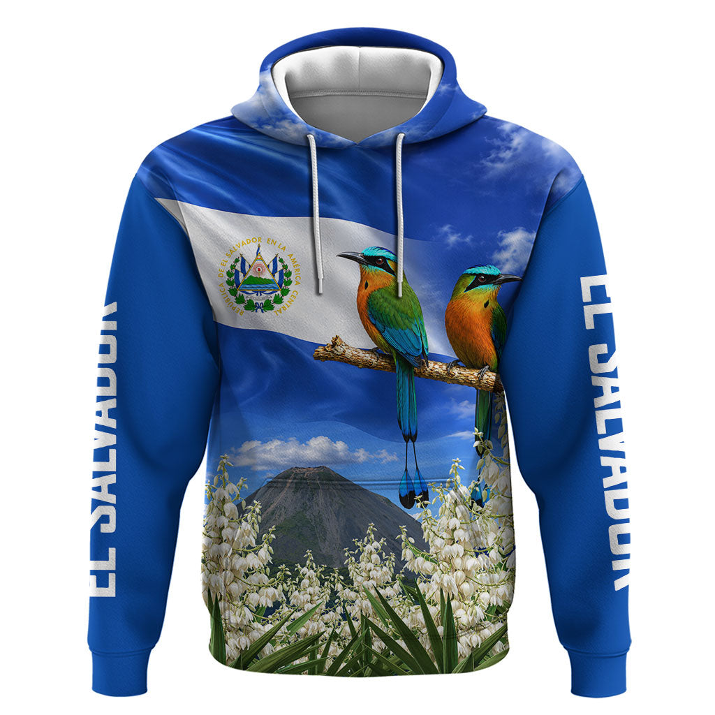 El Salvador Torogoz Bird Zip Hoodie Divine Savior Monument Volcano Flor De Izote Art