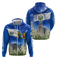 El Salvador Torogoz Bird Zip Hoodie Divine Savior Monument Volcano Flor De Izote Art