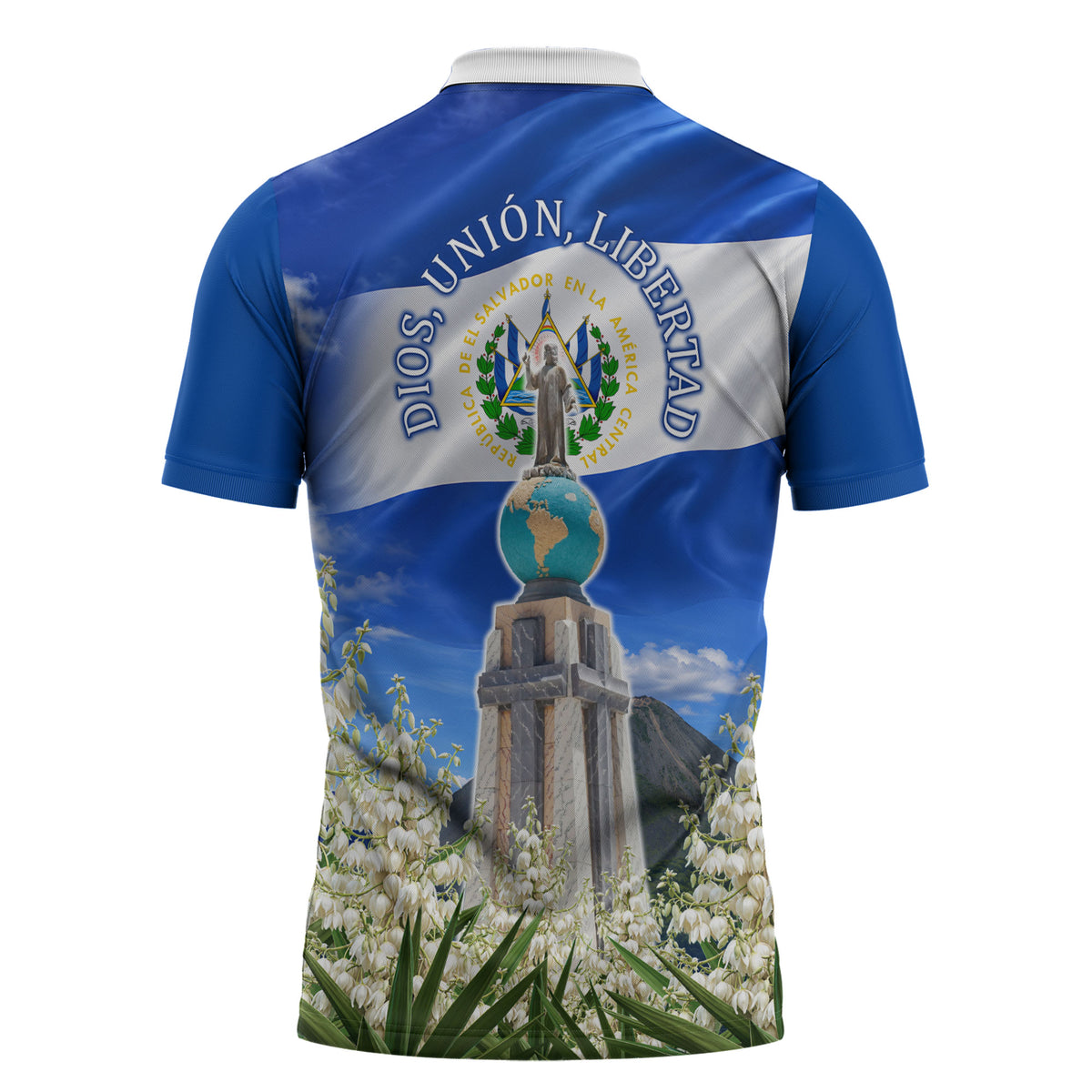 El Salvador Torogoz Bird Zipper Polo Shirt Divine Savior Monument Volcano Flor De Izote Art