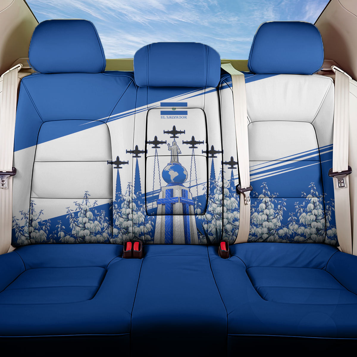 El Salvador Divine Savior Monument Back Car Seat Cover Flor De Izote Coat Of Arms Fighter Jets Art