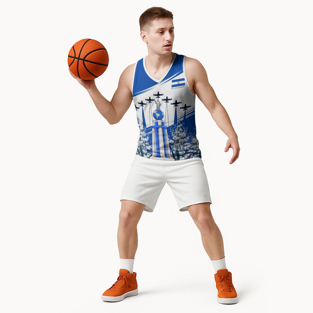 El Salvador Divine Savior Monument Basketball Jersey Flor De Izote Coat Of Arms Fighter Jets Art