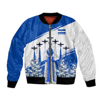 El Salvador Divine Savior Monument Bomber Jacket Flor De Izote Coat Of Arms Fighter Jets Art
