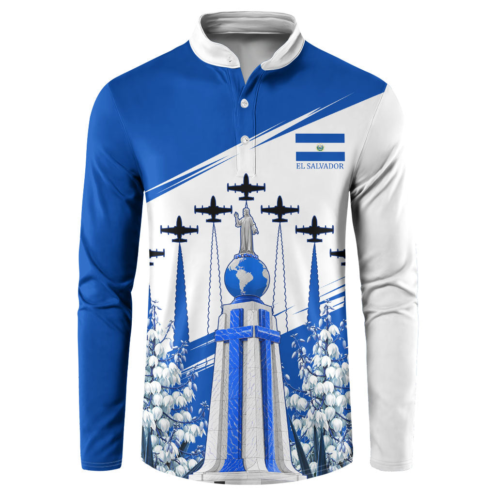 El Salvador Divine Savior Monument Button Sweatshirt Flor De Izote Coat Of Arms Fighter Jets Art