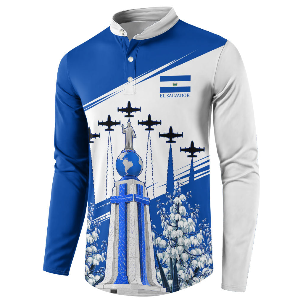 El Salvador Divine Savior Monument Button Sweatshirt Flor De Izote Coat Of Arms Fighter Jets Art