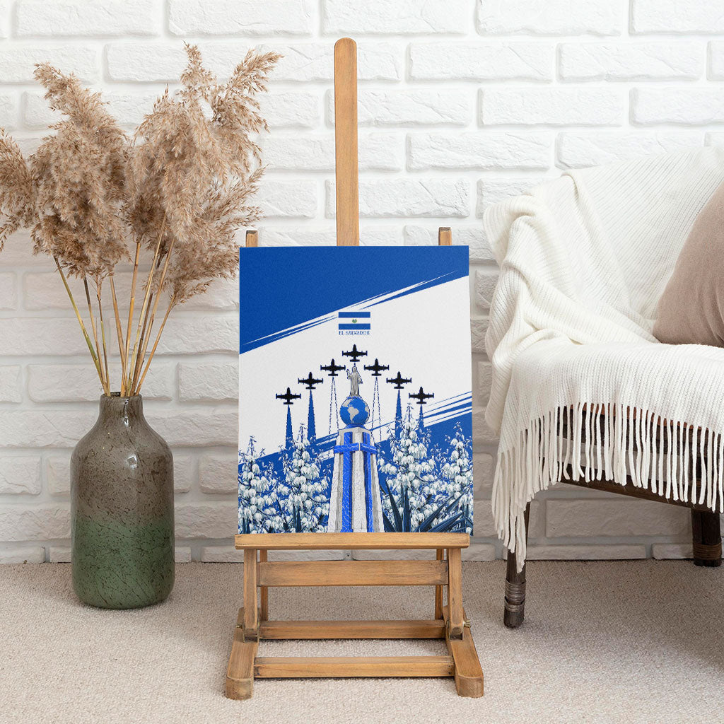 El Salvador Divine Savior Monument Canvas Wall Art Flor De Izote Coat Of Arms Fighter Jets Art