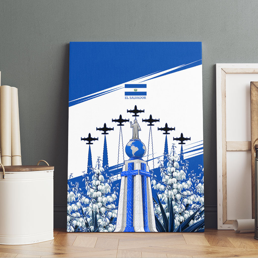El Salvador Divine Savior Monument Canvas Wall Art Flor De Izote Coat Of Arms Fighter Jets Art