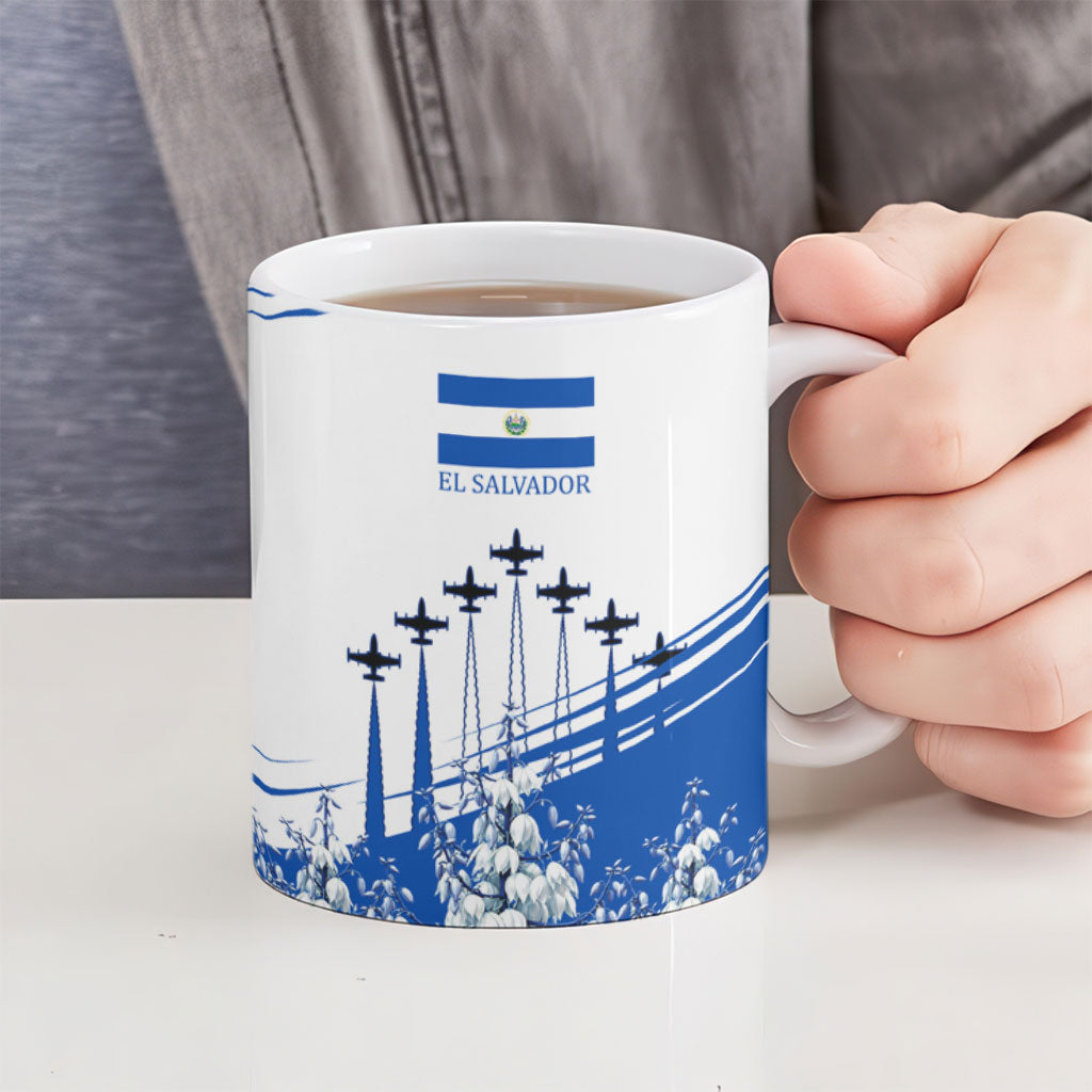 El Salvador Divine Savior Monument Ceramic Mug Flor De Izote Coat Of Arms Fighter Jets Art