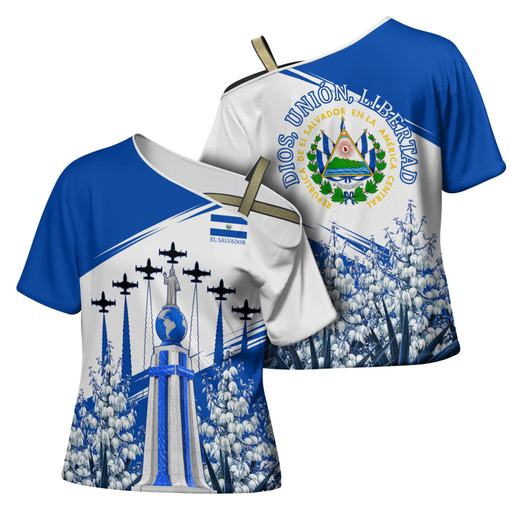 El Salvador Divine Savior Monument Cross Shoulder Shirt Flor De Izote Coat Of Arms Fighter Jets Art