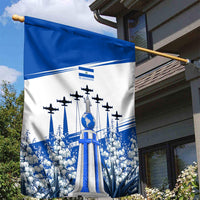 El Salvador Divine Savior Monument Garden Flag Flor De Izote Coat Of Arms Fighter Jets Art