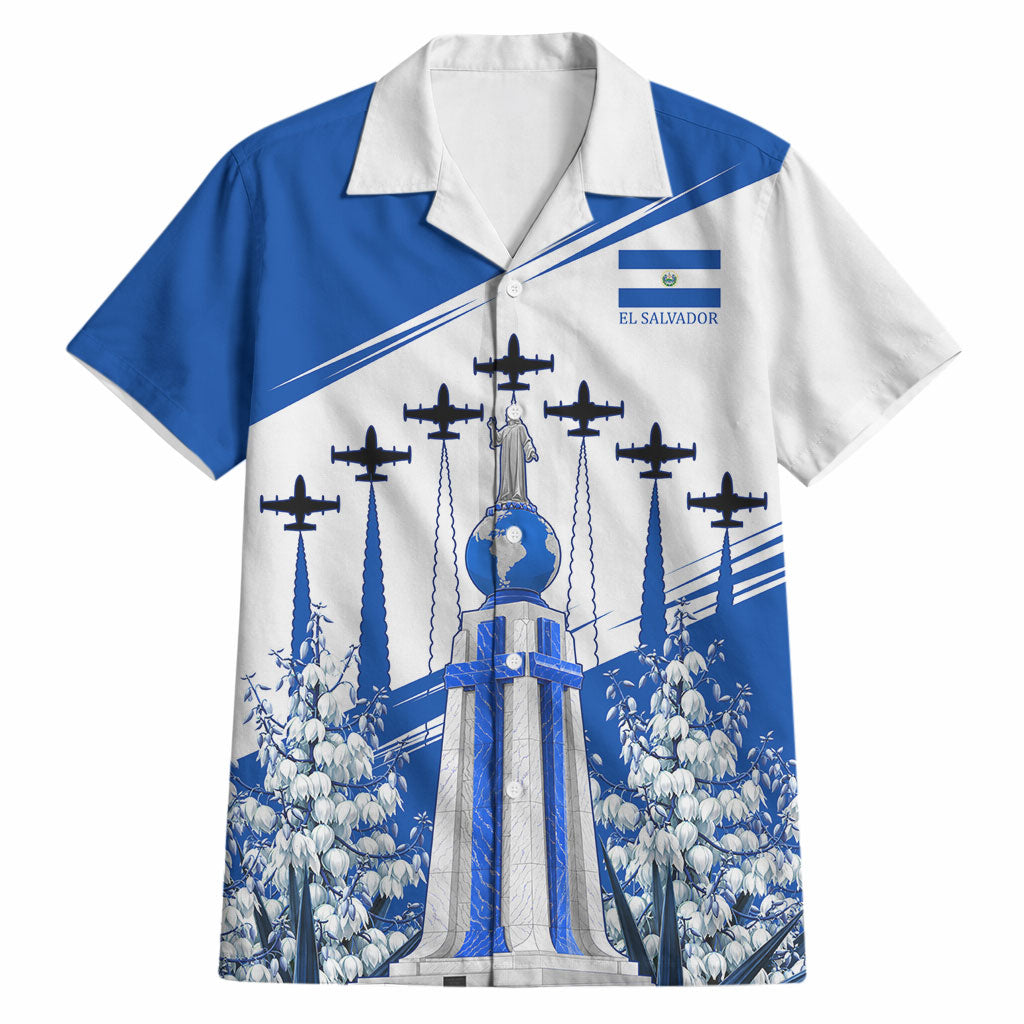 El Salvador Divine Savior Monument Hawaiian Shirt Flor De Izote Coat Of Arms Fighter Jets Art