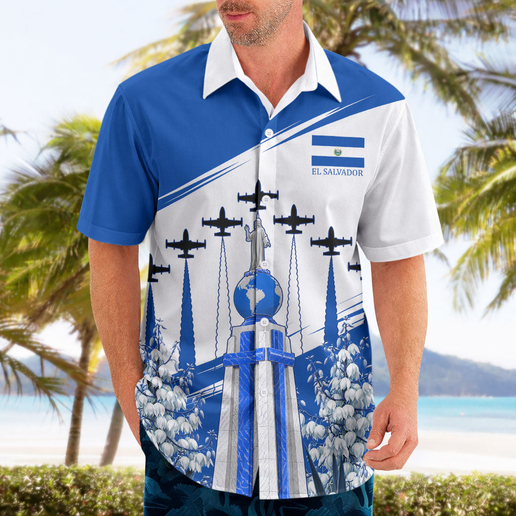 El Salvador Divine Savior Monument Hawaiian Shirt Flor De Izote Coat Of Arms Fighter Jets Art