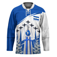 El Salvador Divine Savior Monument Hockey Jersey Flor De Izote Coat Of Arms Fighter Jets Art