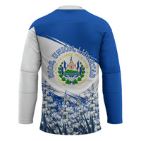 El Salvador Divine Savior Monument Hockey Jersey Flor De Izote Coat Of Arms Fighter Jets Art
