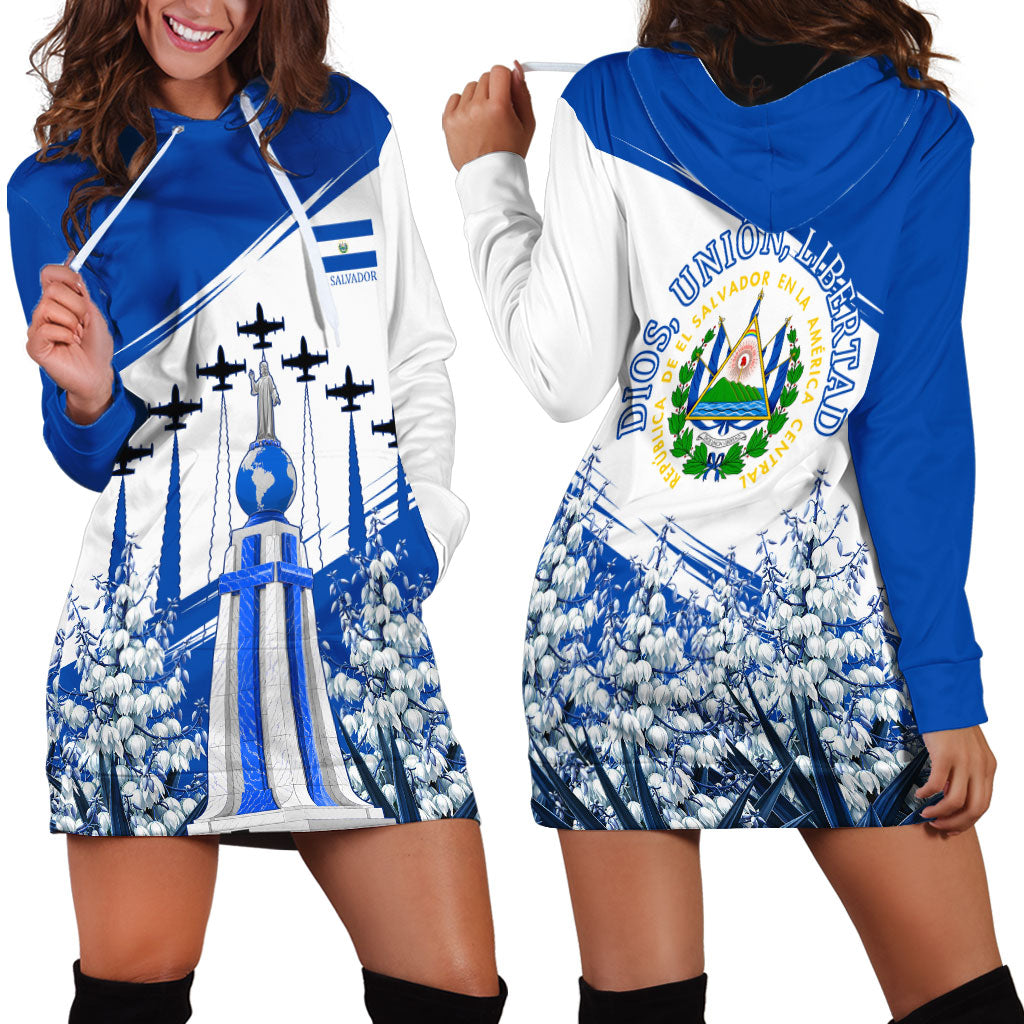 El Salvador Divine Savior Monument Hoodie Dress Flor De Izote Coat Of Arms Fighter Jets Art