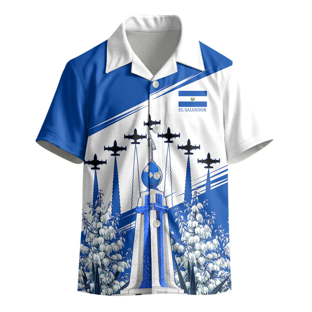 El Salvador Divine Savior Monument Kid Hawaiian Shirt Flor De Izote Coat Of Arms Fighter Jets Art