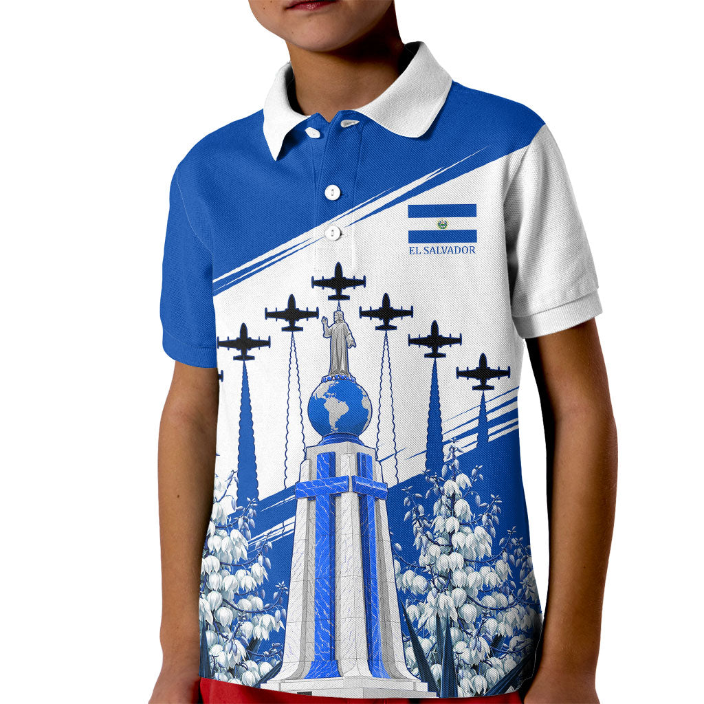 El Salvador Divine Savior Monument Kid Polo Shirt Flor De Izote Coat Of Arms Fighter Jets Art