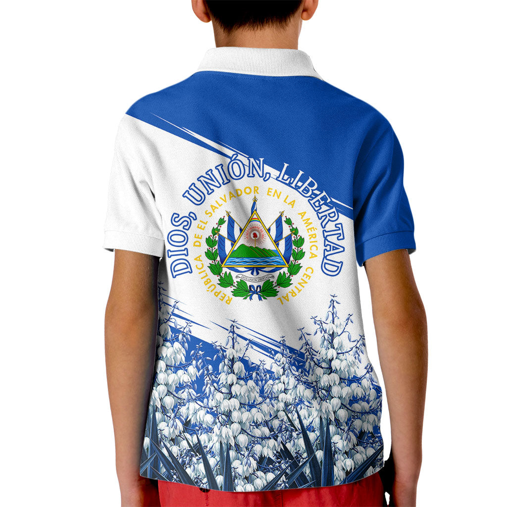 El Salvador Divine Savior Monument Kid Polo Shirt Flor De Izote Coat Of Arms Fighter Jets Art