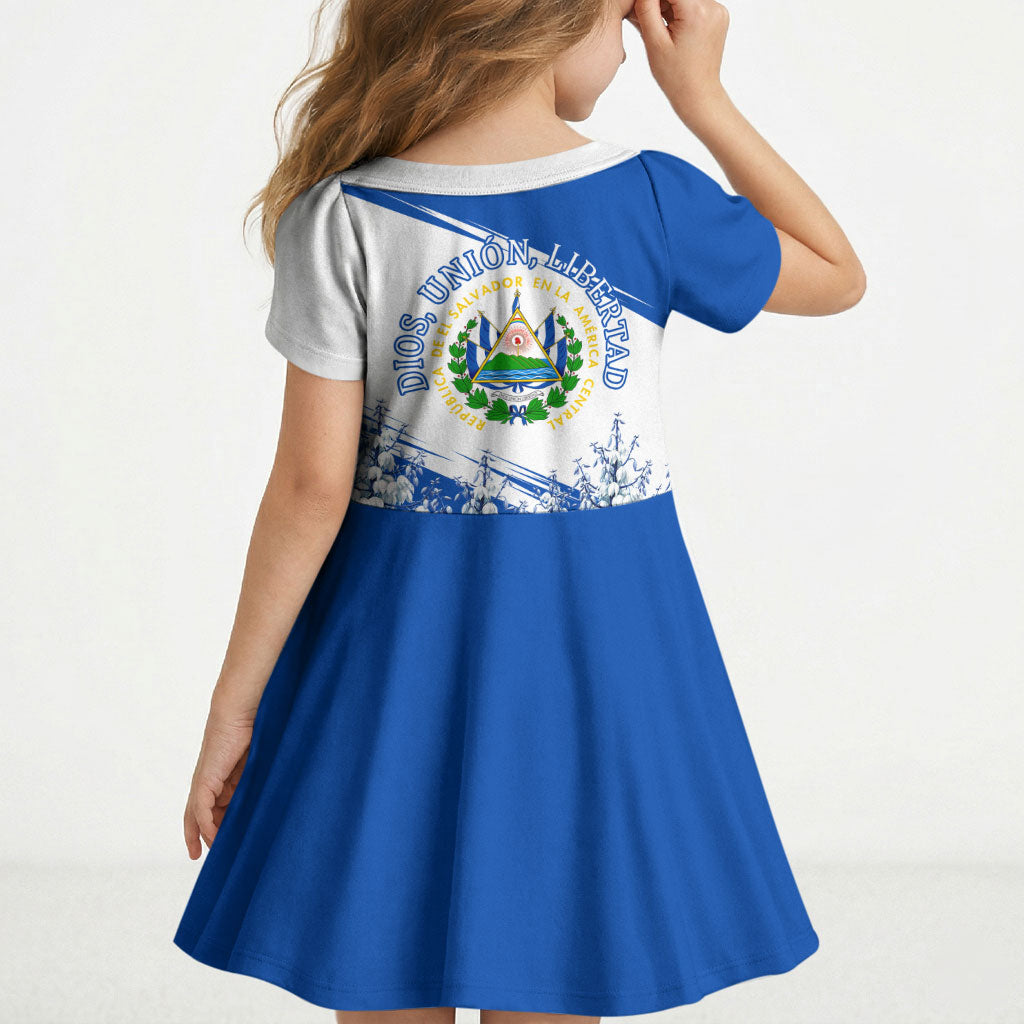 El Salvador Divine Savior Monument Kid Short Sleeve Dress Flor De Izote Coat Of Arms Fighter Jets Art