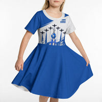 El Salvador Divine Savior Monument Kid Short Sleeve Dress Flor De Izote Coat Of Arms Fighter Jets Art