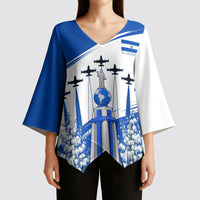 El Salvador Divine Savior Monument Kimono Sleeve Blouse Flor De Izote Coat Of Arms Fighter Jets Art