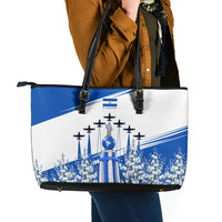 El Salvador Divine Savior Monument Leather Tote Bag Flor De Izote Coat Of Arms Fighter Jets Art