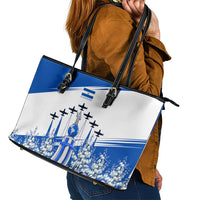 El Salvador Divine Savior Monument Leather Tote Bag Flor De Izote Coat Of Arms Fighter Jets Art