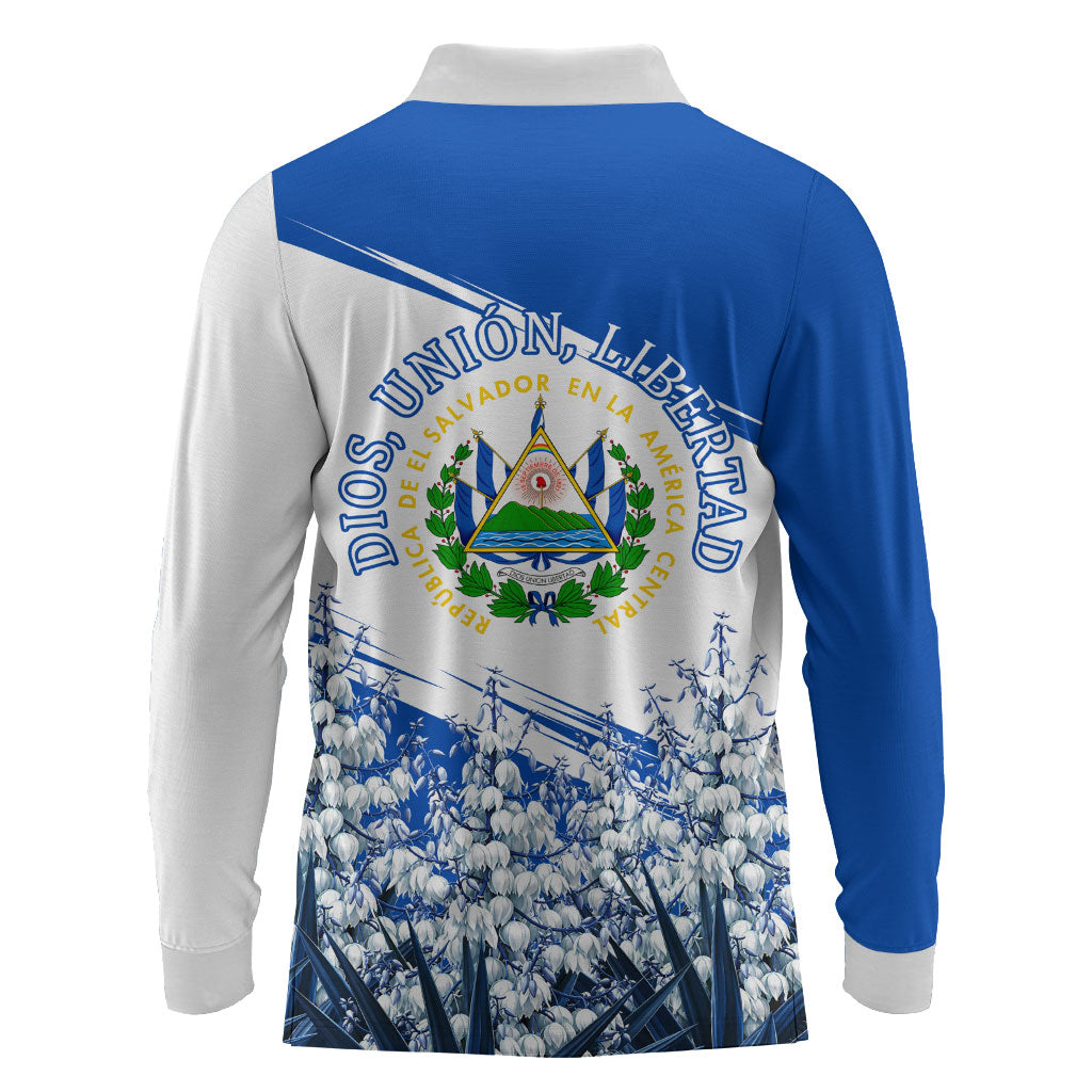 El Salvador Divine Savior Monument Long Sleeve Polo Shirt Flor De Izote Coat Of Arms Fighter Jets Art