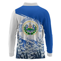 El Salvador Divine Savior Monument Long Sleeve Polo Shirt Flor De Izote Coat Of Arms Fighter Jets Art