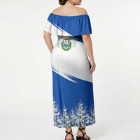 El Salvador Divine Savior Monument Off Shoulder Maxi Dress Flor De Izote Coat Of Arms Fighter Jets Art