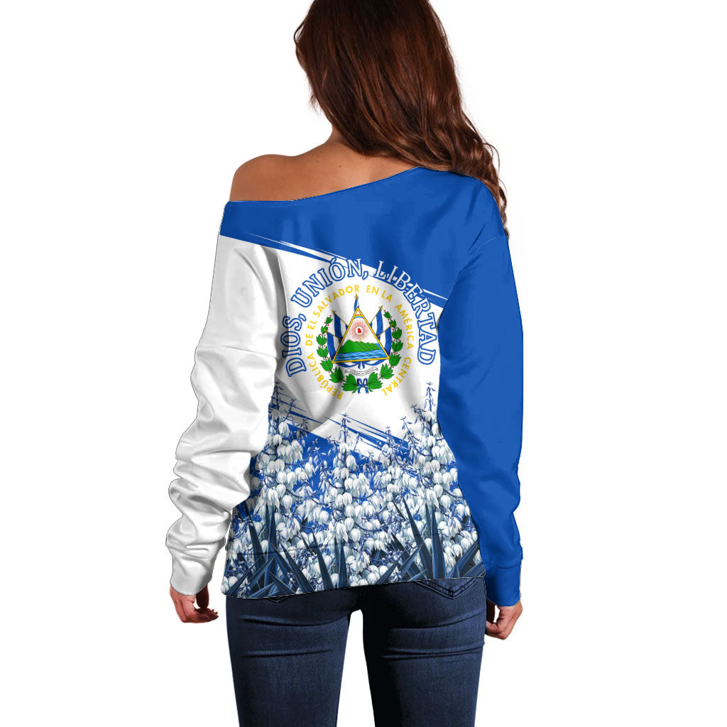 El Salvador Divine Savior Monument Off Shoulder Sweater Flor De Izote Coat Of Arms Fighter Jets Art
