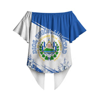 El Salvador Divine Savior Monument Off Shoulder Wrap Waist Top Flor De Izote Coat Of Arms Fighter Jets Art