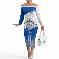 El Salvador Divine Savior Monument Off The Shoulder Long Sleeve Dress Flor De Izote Coat Of Arms Fighter Jets Art