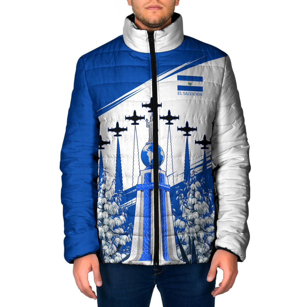 El Salvador Divine Savior Monument Padded Jacket Flor De Izote Coat Of Arms Fighter Jets Art