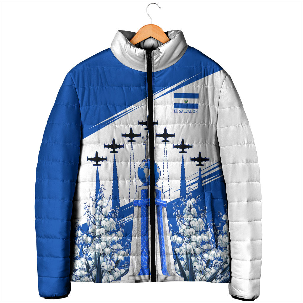 El Salvador Divine Savior Monument Padded Jacket Flor De Izote Coat Of Arms Fighter Jets Art
