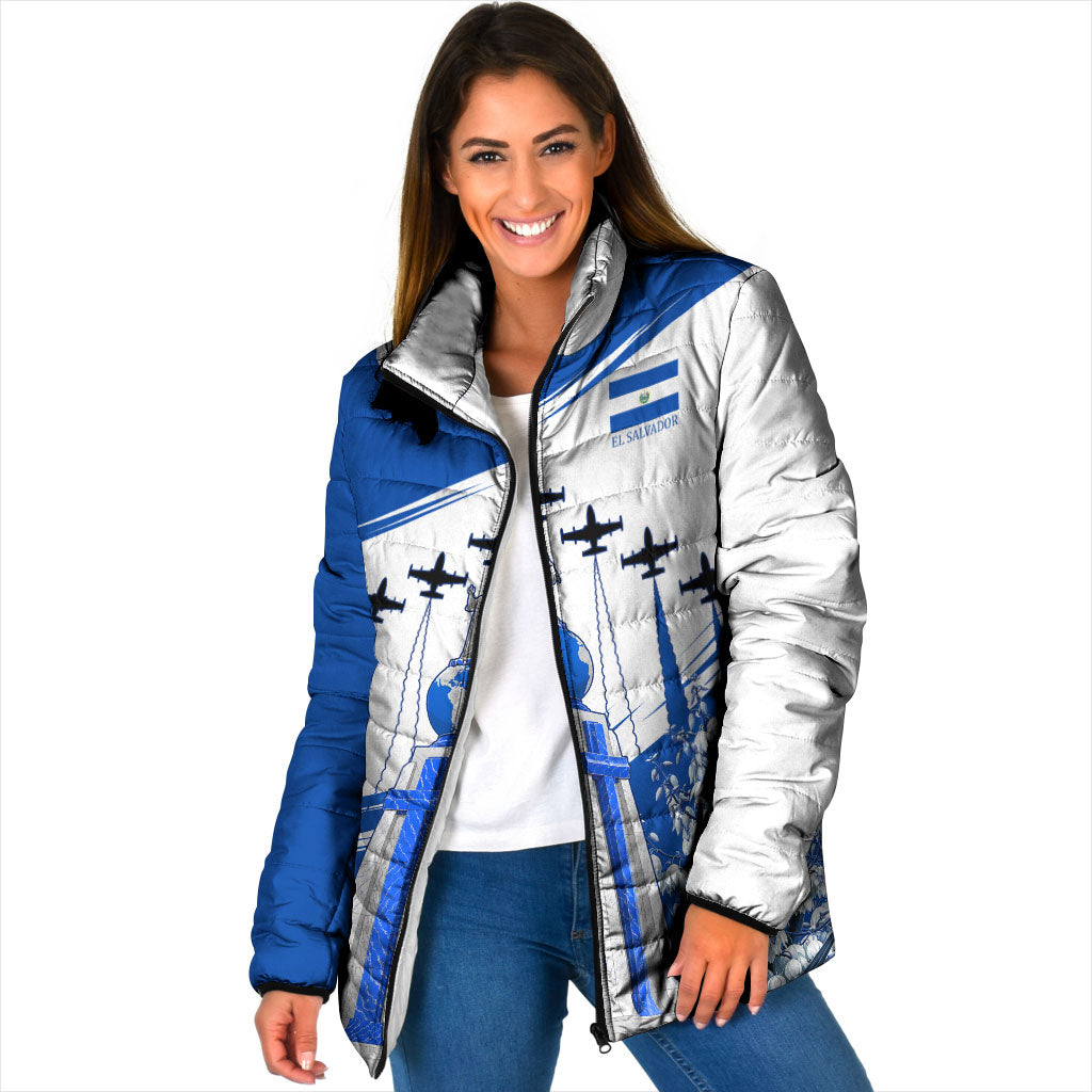 El Salvador Divine Savior Monument Padded Jacket Flor De Izote Coat Of Arms Fighter Jets Art