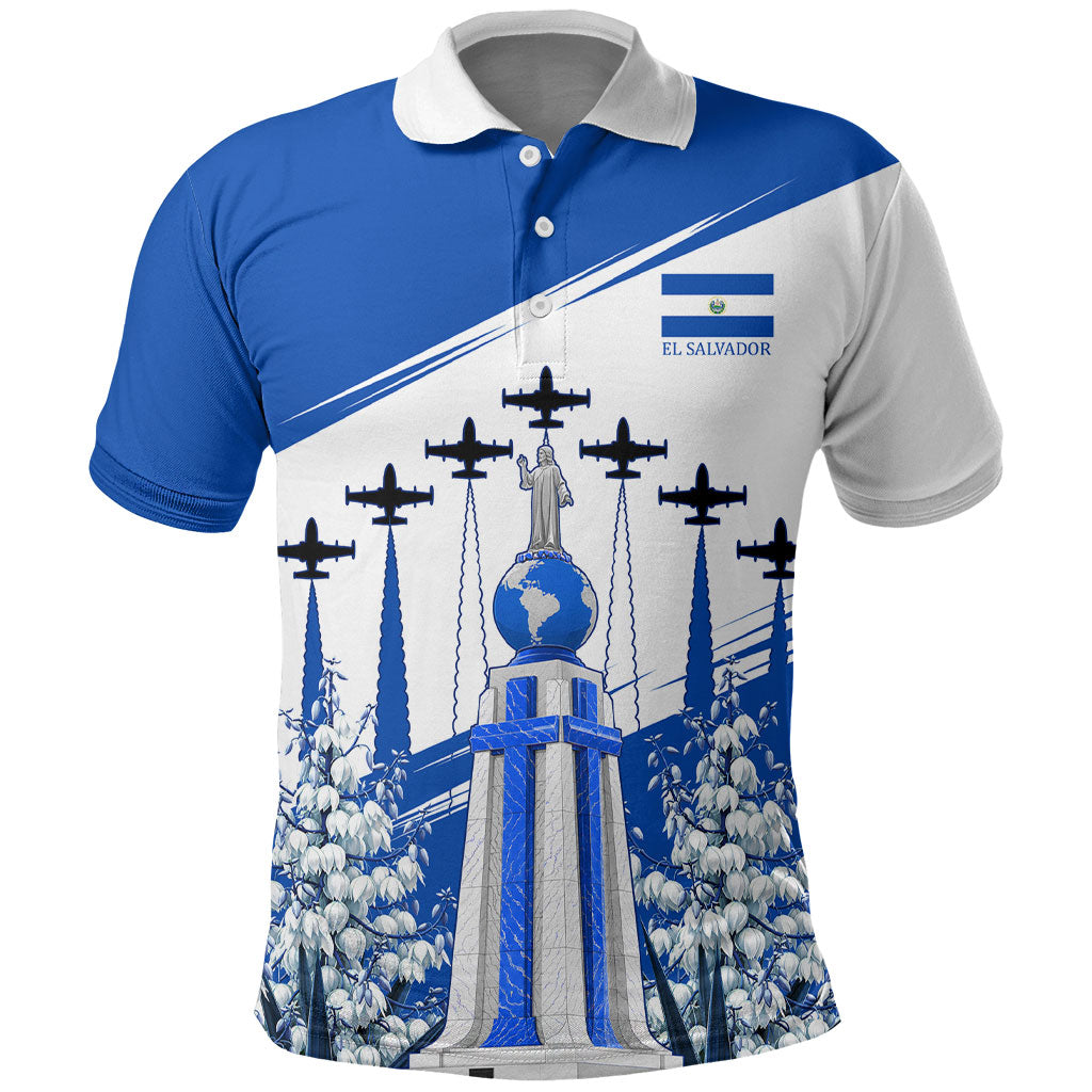 El Salvador Divine Savior Monument Polo Shirt Flor De Izote Coat Of Arms Fighter Jets Art