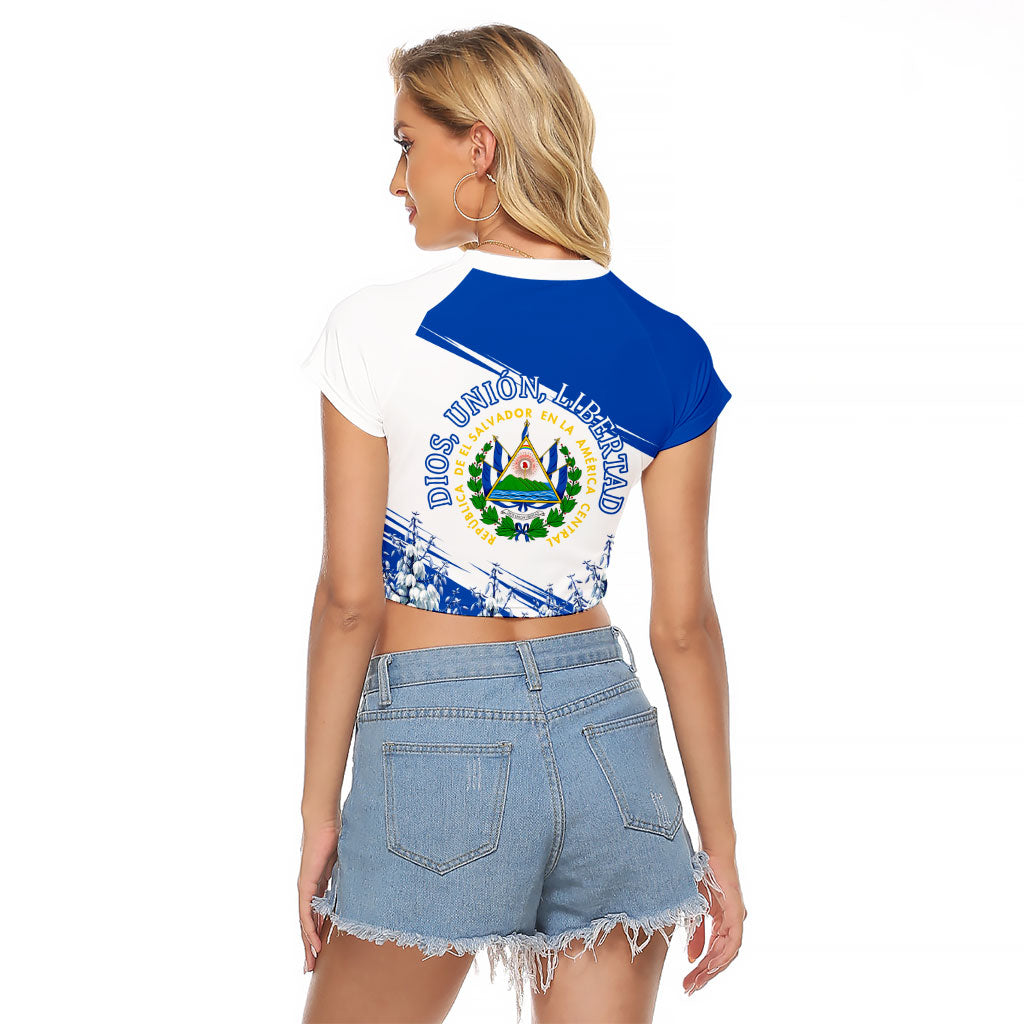 El Salvador Divine Savior Monument Raglan Cropped T Shirt Flor De Izote Coat Of Arms Fighter Jets Art