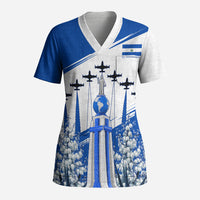 El Salvador Divine Savior Monument Scrub Top Flor De Izote Coat Of Arms Fighter Jets Art