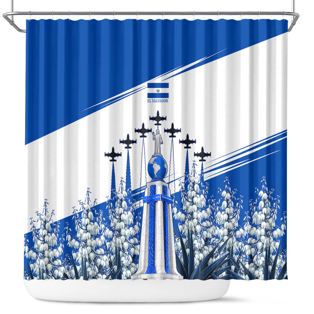 El Salvador Divine Savior Monument Shower Curtain Flor De Izote Coat Of Arms Fighter Jets Art