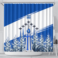 El Salvador Divine Savior Monument Shower Curtain Flor De Izote Coat Of Arms Fighter Jets Art