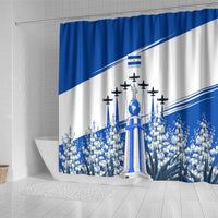El Salvador Divine Savior Monument Shower Curtain Flor De Izote Coat Of Arms Fighter Jets Art