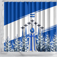 El Salvador Divine Savior Monument Shower Curtain Flor De Izote Coat Of Arms Fighter Jets Art