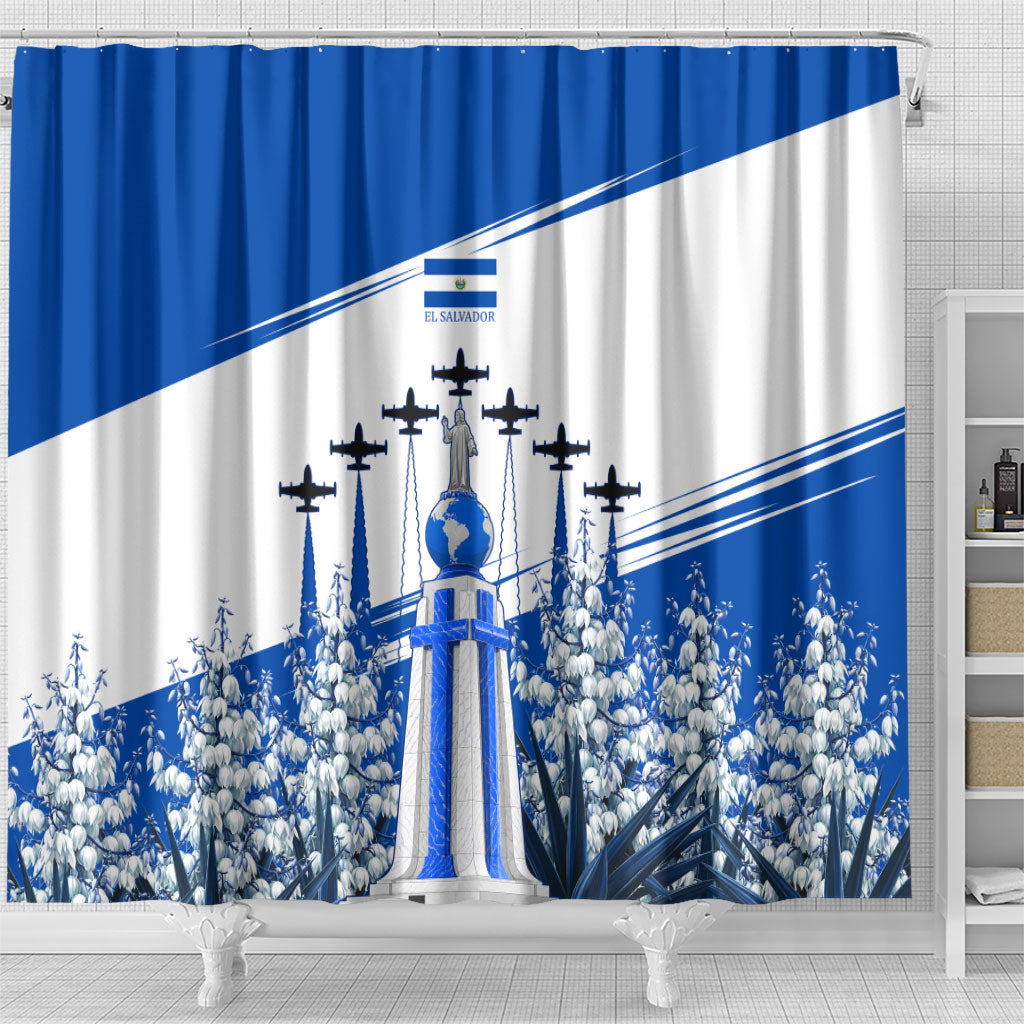 El Salvador Divine Savior Monument Shower Curtain Flor De Izote Coat Of Arms Fighter Jets Art