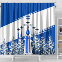 El Salvador Divine Savior Monument Shower Curtain Flor De Izote Coat Of Arms Fighter Jets Art