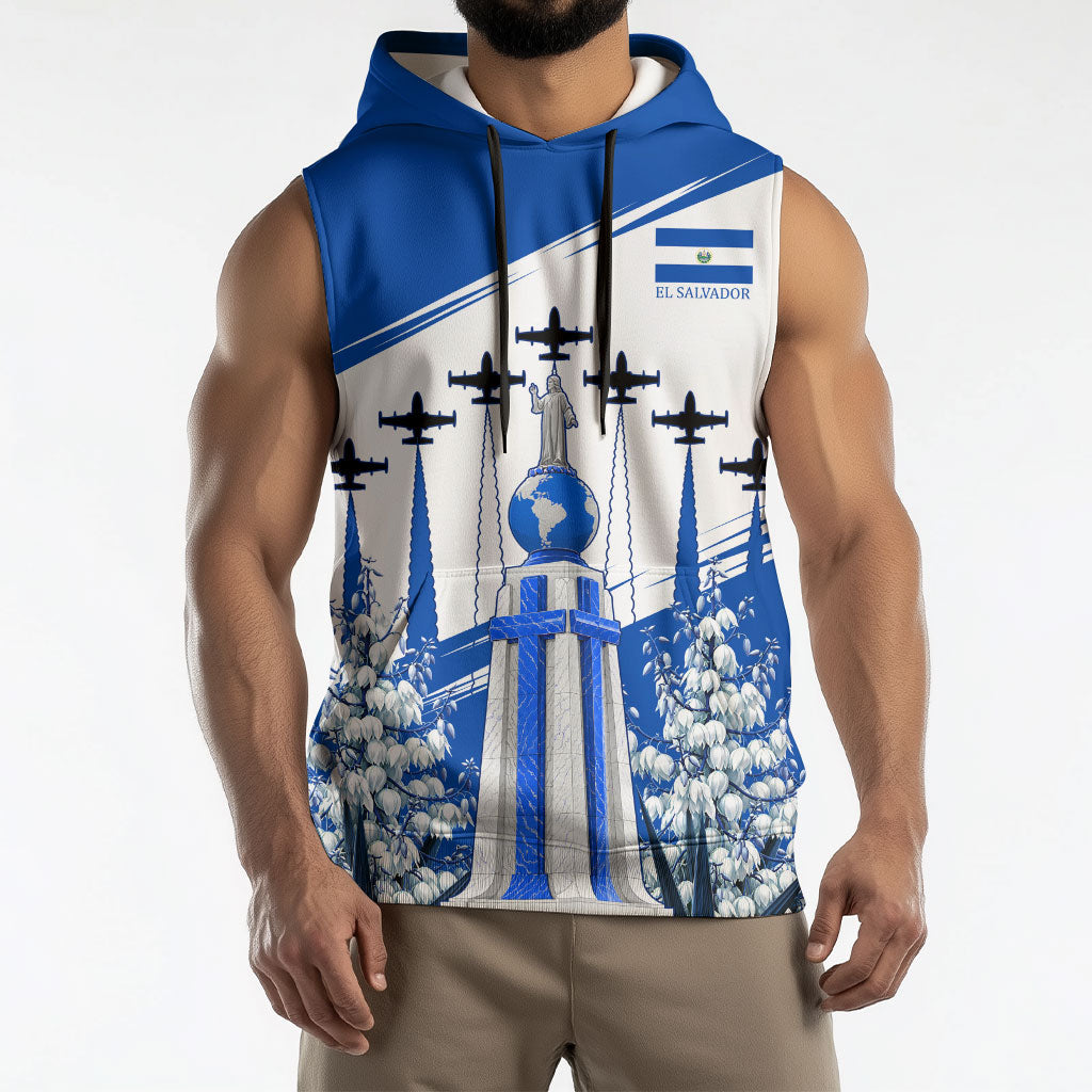 El Salvador Divine Savior Monument Sleeveless Hoodie Flor De Izote Coat Of Arms Fighter Jets Art