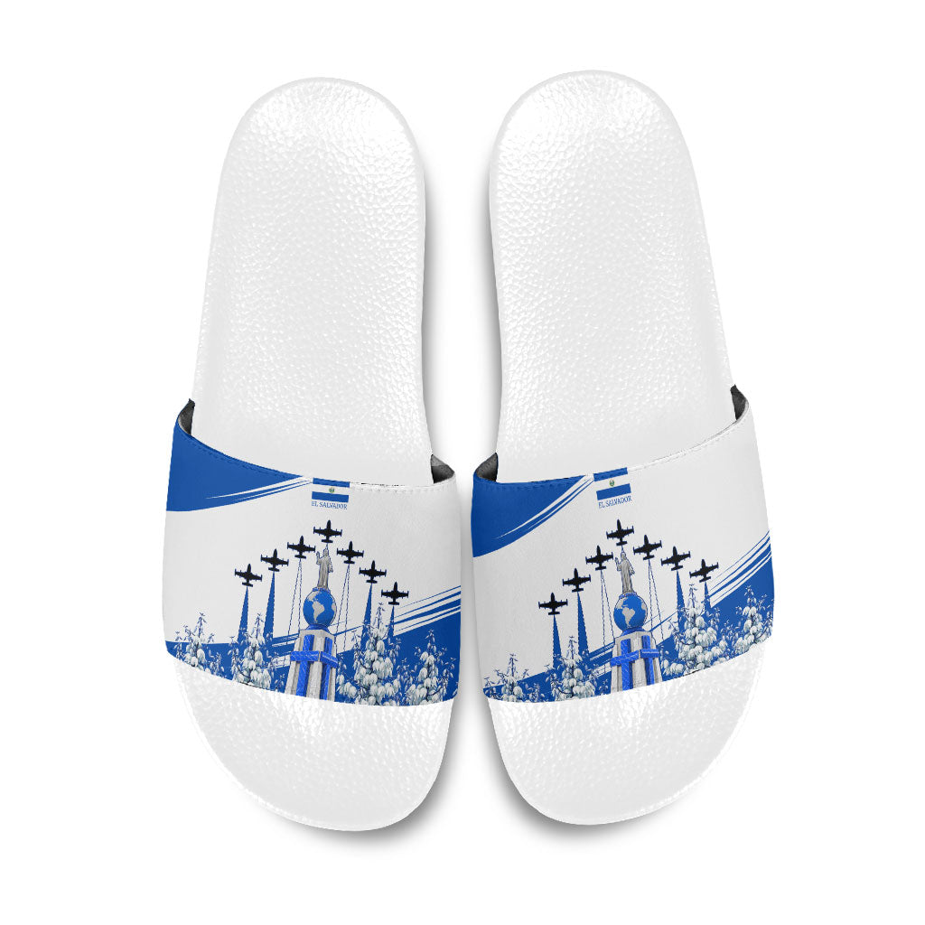 El Salvador Divine Savior Monument Slide Sandals Flor De Izote Coat Of Arms Fighter Jets Art