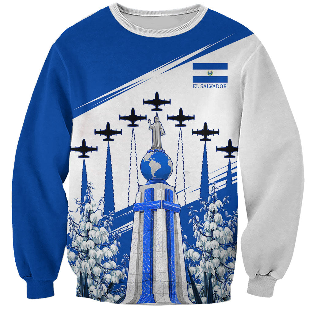 El Salvador Divine Savior Monument Sweatshirt Flor De Izote Coat Of Arms Fighter Jets Art