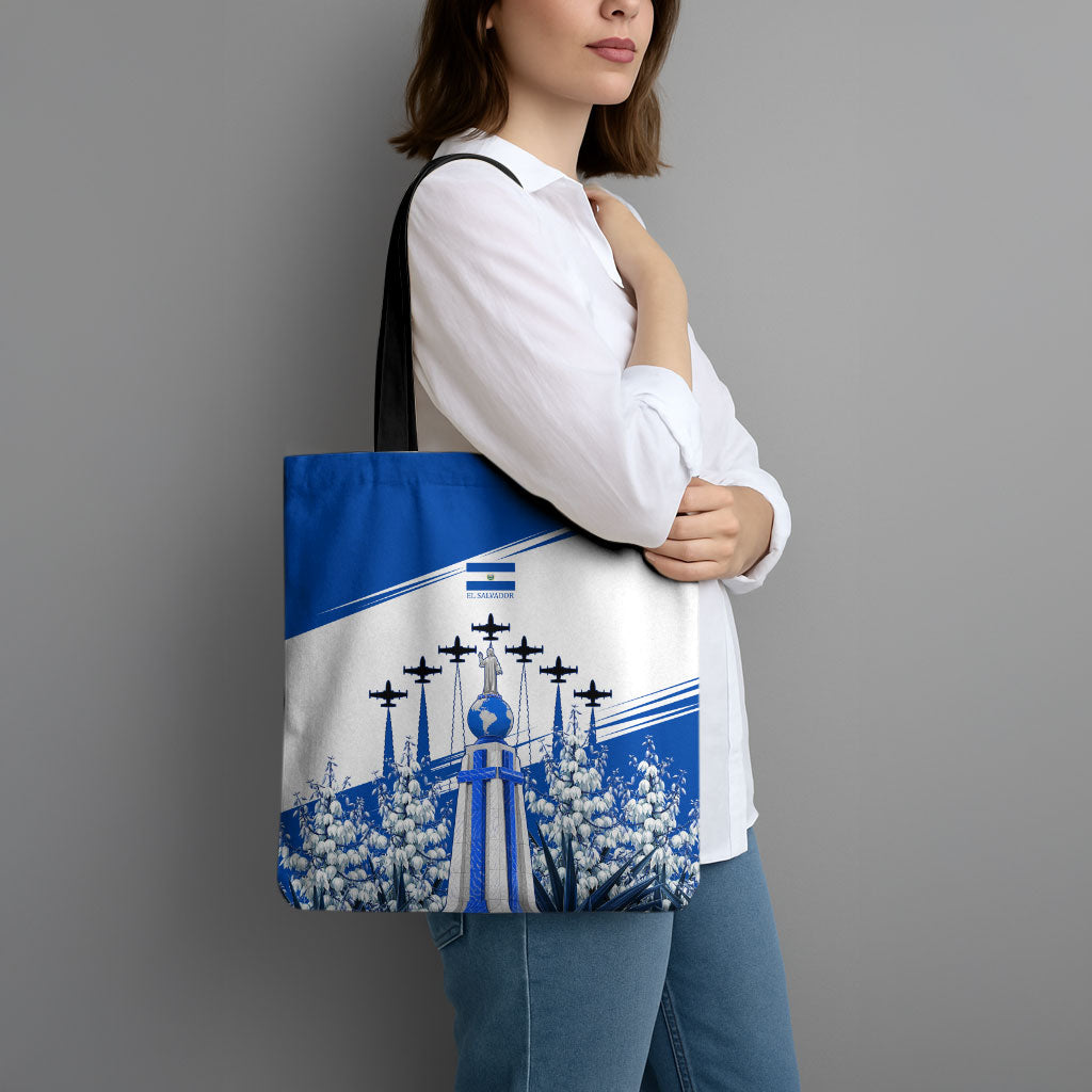 El Salvador Divine Savior Monument Tote Bag Flor De Izote Coat Of Arms Fighter Jets Art