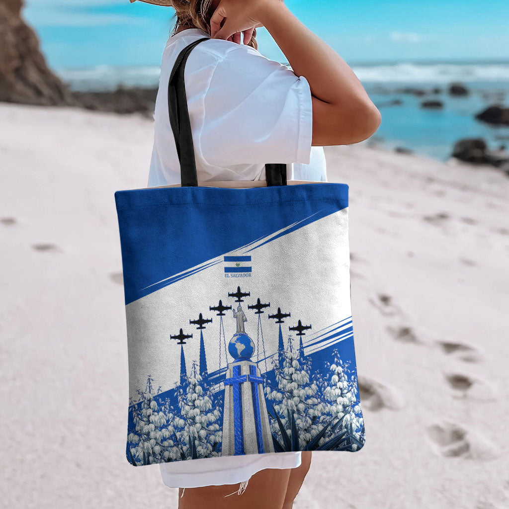 El Salvador Divine Savior Monument Tote Bag Flor De Izote Coat Of Arms Fighter Jets Art