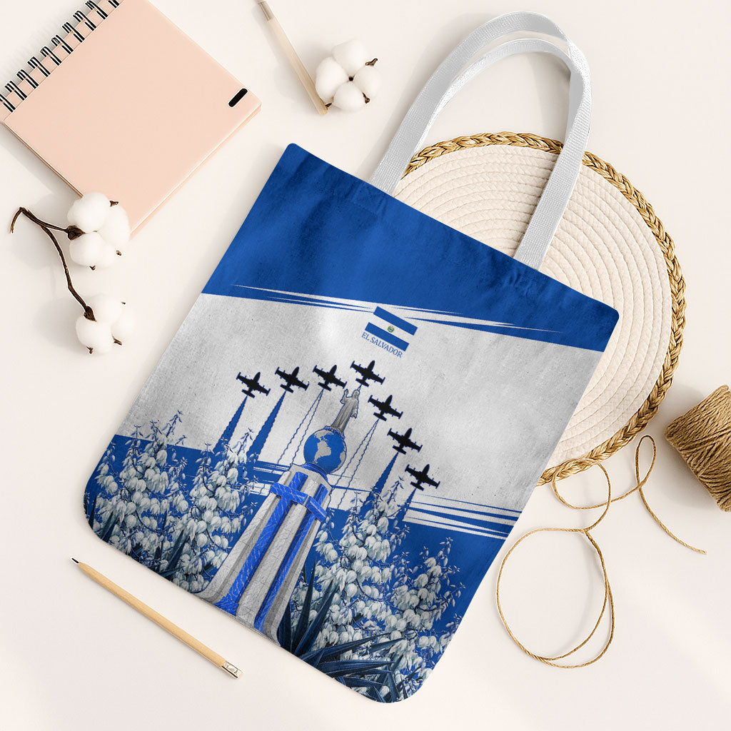 El Salvador Divine Savior Monument Tote Bag Flor De Izote Coat Of Arms Fighter Jets Art